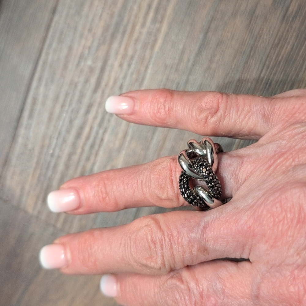 Source Unknown Silver And Black Knot Ring - image 1